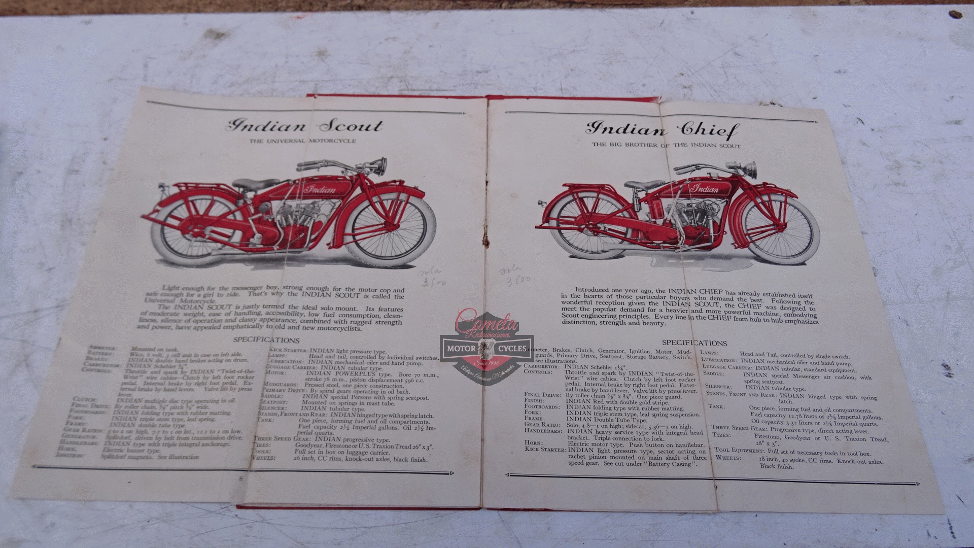 CATALOGO INDIAN  MOTORCYCLES STANDARD OF THE WORLD AÑO 1923 ORIGINAL 